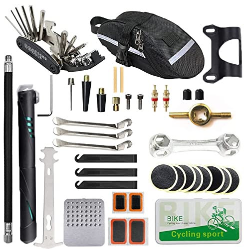 EDIONS Fahrrad Reparaturset, Home Bike Portable Patches Fixes Tool mit Fahrradreparatur Tasche und Fahrradreifenpumpe für Mountainbike und Rennrad Camping Travel Essentials Bag (Minipumpe: Blau)