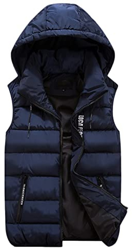GIBZ Homme Veste sans Manches Doudoune Légère Gilet à Capuche Manteaux épais en Chaud Hiver avec Poches Zippé, Bleu, S