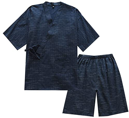 OWLONLINE Kimono Japonais Hommes Plus La Taille Pyjamas Haut À Manches Courtes Et Pantalon Vêtements De Nuit Pyjama Ensemble