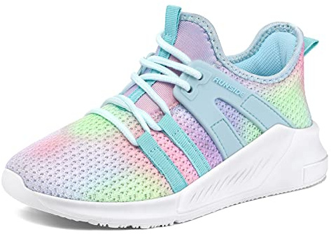 RUNSIDE Girls Lace-up Running Sneakers, 1 Big Kid, Ombre Blue