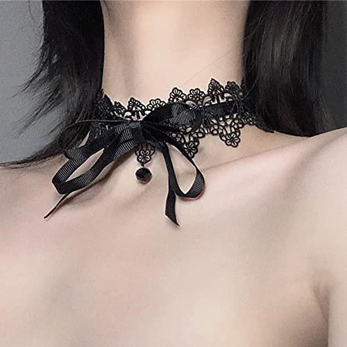 Wendalern Gothique Dentelle Collier Ras du Cou Cristal Noir Arc Collier Sexy Velours Bowknot Extensible Tour de Cou Halloween Costume Bijoux Accessoires pour Femmes Filles