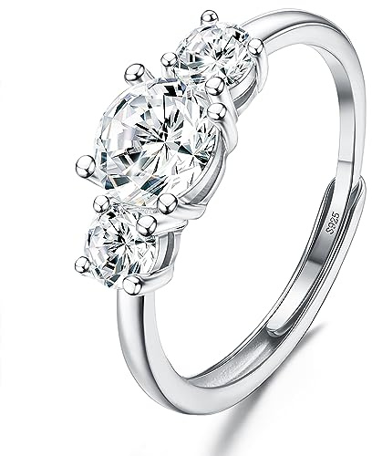 JeweBella 925 Sterling Silver Rings for Women Girls Cubic Zirconia Adjustable Thumb Ring Promise Wedding Engagement Rings Silver Eternity Ring Anniversary Jewellery Gifts
