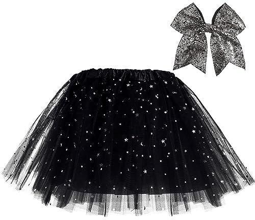 tanzdunsje Faldas de tutú para niñas de 3 Capas con Forro con Lazo para el Cabello, Falda de tutú para niños Ballet Rosa Negro Rojo Tutu para 2-8 años
