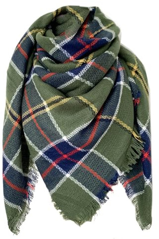 FIFTHAVE Bufanda Señoras Hombres Bufanda Mujeres Bufanda de invierno a cuadros de gran tamaño cuadrado bufanda de gran tamaño con flecos Poncho Cabo Otoño Bufanda Verde militar