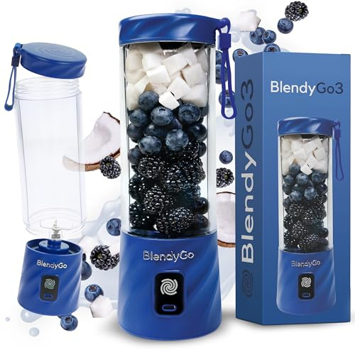 Frullatore portatile mini frullatore elettrico BlendyGo 3 usb ricaricabile tritatutto elettrico frullo piccolo blender smoothie maker trita ghiaccio e frutta congelata (Blu)