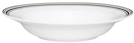 AMBITION Plato hondo de porcelana blanca Art Deco 23 cm New Bone China Porcelana Elegante, rayas negras, borde dorado, 1 unidad