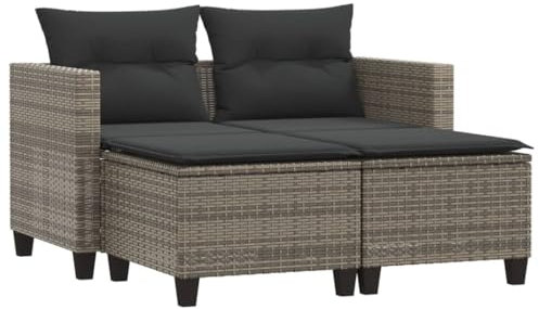 vidaXL Gartensofa 2-Sitzer mit Hockern, Outdoor Sofa Gartenmöbel, Garten Lounge Set Terrasse, Terrassenmöbel Zweisitzer, Grau Poly Rattan