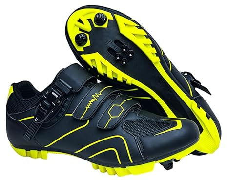 Hixingo Fahrradschuhe Herren Damen Gelb MTB Radsportschuhe Mountainbike Schuhe Sneaker Atmungsaktive Outdoor-Radschuhe Fahrrad SPD Kompatibles MTB Schuhe, 37 EU