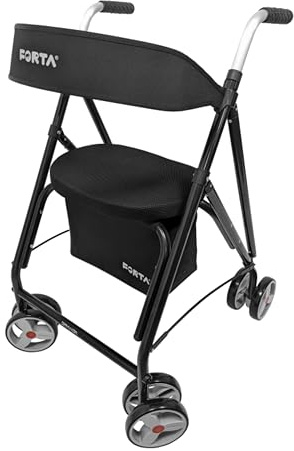Forta - Andador Drakon 1, Andador para ancianos, Freno por presión, Incluye funda de asiento acolchada, Peso máximo 130 kg, Negro