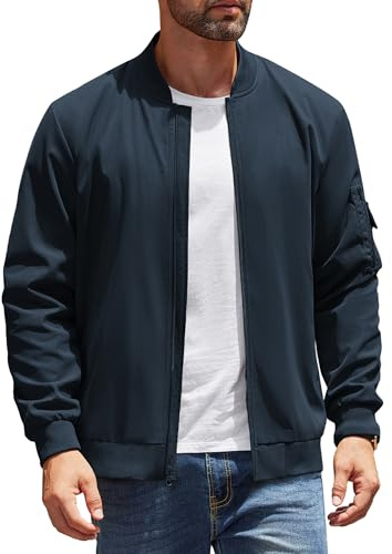 COOFANDY Mens Windbreaker Jackets Lightweight Spring Bomber Jacket Casual Fashion Flight Jackets, Navy Blue, Large