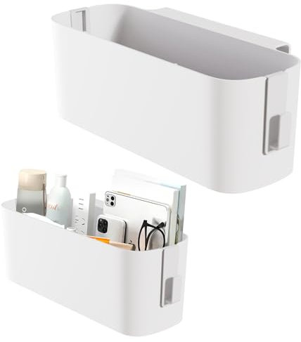 Bedside Storage Hanging Basket, Shelf Pockets Storage Holder Hanging Storage Box with 2 Detachable Hooks, Bunk Bed Bedside Organizer Caddy for Book Cell Phone Earphone Magazine Toy(White)