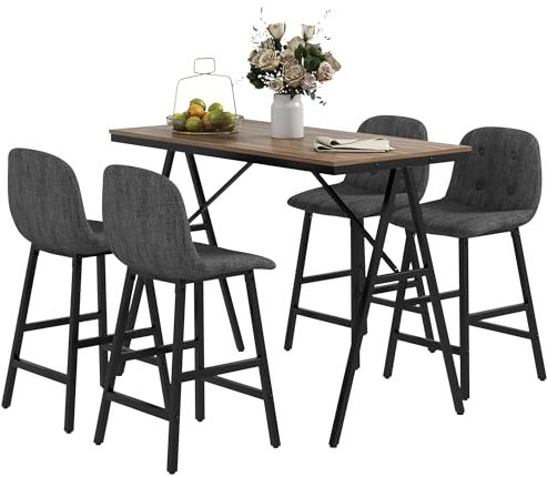 HOMCOM Bartisch Set Bartisch mit Barhocker-Set Esstisch mit 4 Stühlen mit Rückenlehne Küchentisch für Esszimmer, Küche, Dunkelgrau