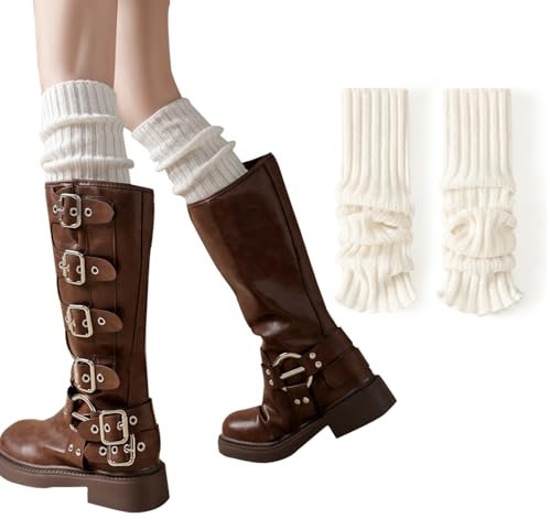 ZWWOGE 1 Paar Stulpen Damen, Beinstulpen Damen, leg warmers, Beinstulpen, Stulpen Kinder Winter Beinwärmer Warm und Bequem Langer Beinwärmer Crochet Stricken Stulpen für Ballett/Tanz(beige)