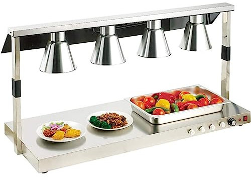 MZBDYYF Food Warmer Lights, 4 Head Buffet Pizza Heating Lamp Stainless Steel Table Top Commercial with Glass Shield - Restaurant Kitchen Buffet Warmer Table