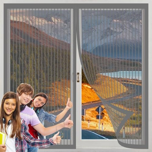 Tela Mosquiteras de Ventanas 140 x 135 cm, Mantiene El Aire Fresco Dentro y Los Bichos Fuera, Mosquitera Iman Fuerte, Malla Anti-Insectos, para Todas Las Puertas y Ventanas, Gris