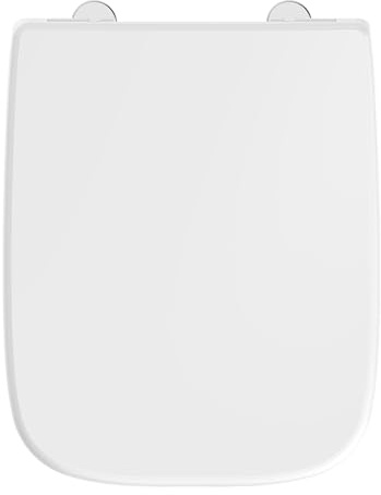 AQUALONA® Square Duroplast Toilet Seat – Soft Close - Ceramic Appearance - One Button Hinge Release for Quick Cleaning, Easy Install (White - Square Shaped)