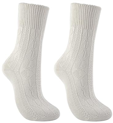 Adfuenom Chaussettes de costume traditionnel pour homme et femme - Chaussettes longues en cuir - Motif torsadé - Chaussettes traditionnelles pour fête de la bière, Blanc., 43-45