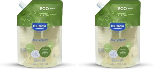 Mustela - Gel Lavant Bébé Eco-Recharge - Nettoyage Doux pour Toute la Famille - Dès la Naissance - Huile d'Olive Bio, Glycérine, Aloe Vera - Hygiène bébé - Gel Nettoyant Vegan - 97% Naturel (Lot de 2)
