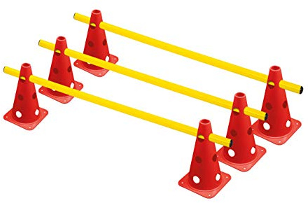 RHINOS sports Set di 3 pezzi | 6 coni rossi: 22,5 cm | 3 barre gialle: 1 m