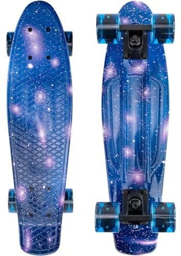 KMX 22 Inch Classic Mini Cruiser Skateboard(Blue Galaxy Penny Board)