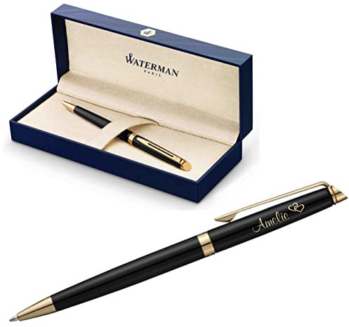 Waterman Hémisphère Ballpoint Pen with Engraving, Gift for Men and Women, Personalised, Engraved, Blue Ink (Lack-Black G.C., Ballpoint Pen)
