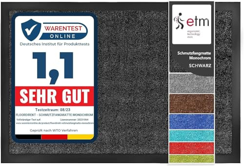 Karat Tapis Anti-salissures Monochrom - Tapis d'entrée - Antistatique - Lavable et Absorbant - Plusieurs Tailles et Couleurs (Noir, 60 x 180 cm)