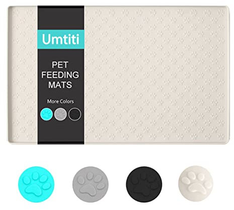 Umtiti Napfunterlage für Hund Katzen（48x30cm,Creme）, wasserdichte rutschfeste Silikon Hundenapf Futternapf Matte,wasserdichte Unterlage mit Rand, spülmaschinenfest,M-1pc,Creme