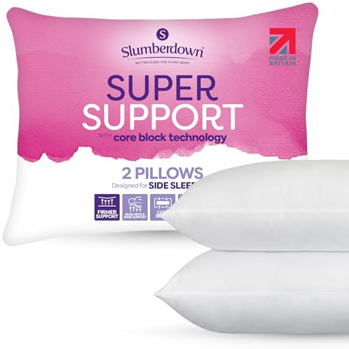 Slumberdown Cosy Nights Super Support Pillows 2 Pack - Firm & Supportive Pillow for Side Sleepers, Reduces Neck & Shoulder Pain | Foam Block, UK-Made, Non-Allergenic, Washable (48 x 74cm)