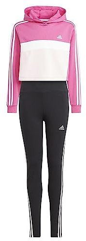 adidas Tiberio 3-Stripes Colorblock Fleece Leggings Set Kids, Tuta Bambina, Semi Lucid Fuchsia/White/White, 13-14 Years