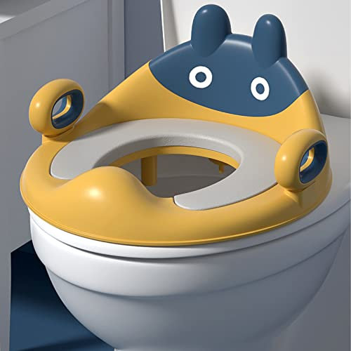 Toilettensitz Kinder WC Sitz -Toilettentrainer mit Sanft Kissen,Griff und Rückenlehne,Töpfchen Training Sitze WC-Trainer mit Spritzschutz, Kindertoilettensitzaufsatz für Kinder 1-8 Jahren (Gelb)