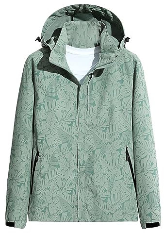Outdoor Winter Jacke Damen Damen Herbst und Winter, einfarbig, Druck, wind- und regendicht, Kapuzenmantel, atmungsaktive Outdoor-Jacke Frack Damen (Green, XXL)