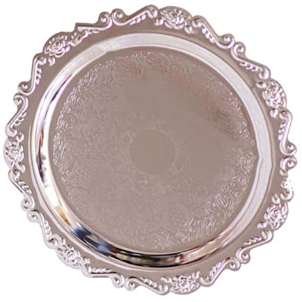 Plateau de Fruits Rond Moderne, Assiette de Service en Métal, Plat de Service Décoratif, Présentoir à Desserts, Assiette D'organisation de Fruits Secs pour Biscuits, Noix, Pain, Dessert(S-Argent)