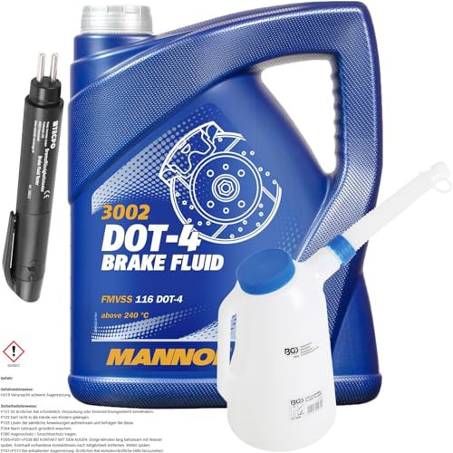 Bremsflüssigkeit DOT4 Brake Fluid 5.1 kg Dot-4 + Bremsflüssigkeitstester elektronisch + Füllkanne 2 Liter Ölkanne Messkanne