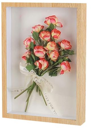 3D Picture Frame, 20x25x3cm Deep Wooden Object Frame for 3D Filling, 3D Shadow Box Picture Frame Deep Box with Acrylic Panel for Crafts Anniversary Wedding Graduation(Wood color)