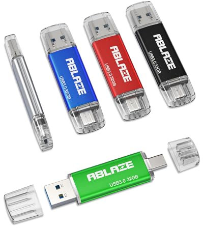 ABLAZE USB C Flash Drive 32GB 5 Pack Dual USB 3.0 Stick USB Type-C High-Speed Memory Stick Thumb Drive Data Storage for USB C Smartphones Tablets Macs TC Car and Laptop (5 colors)