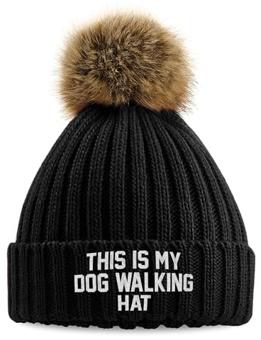 Lila tryck hus broderat This is My Dog promenadhatt fuskpäls pom mössa vinter promenad broderi tjock dammössa, Svart, one size