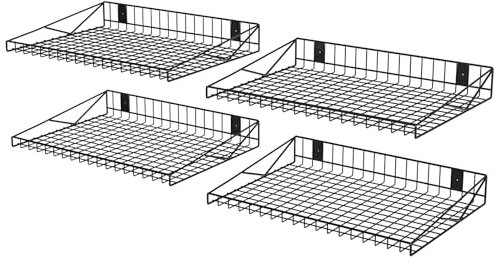 Garagen-Wandregal, Wandregal, robuste schwebende Regale mit 8 Haken, belastbar 127 kg, schwarze Wandregale, Netz-Aufbewahrungsregal für Büro, Keller, Wandschrank und Küche, 4 Stück
