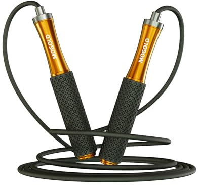 MOGOLD Sprungseil Erwachsener Fitness– Doppel-Kugellager Seilspringen, Metallgriff, Kern mit Silikongriff, verstellbar, 3 m langes skipping rope, gut für Workout, Fitness, Gewichtsverlust