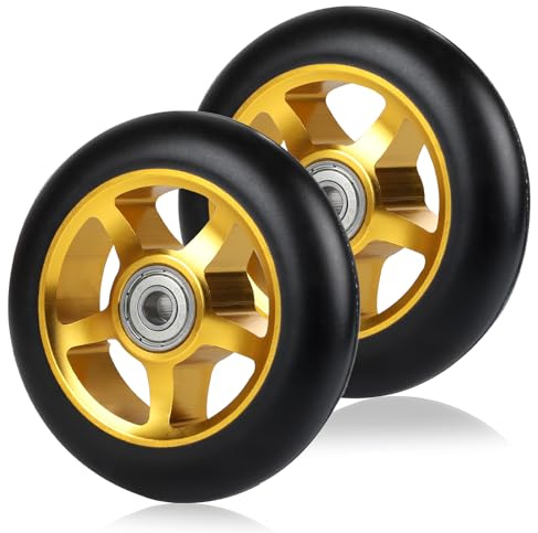 DBREAKS Stunt Scooter Rollen, 2 Stück Scooter Ersatzräder, 100mm Scooter Räder mit ABEC, 9 Kugellager, Härtegrad 88A, geeignet für allerlei Scooter (Gold)