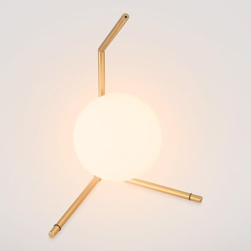 Lámpara de mesa moderna OCTO dorada con esfera de cristal opal blanco - Lámpara de mesa de noche minimalista para bombilla E27 G45 - Lámpara auxiliar salón, dormitorio, recibidor, oficina
