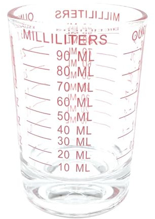 90 ml Glass Measuring Cup with red Markings – Perfect for Shot Measures, Spirit Measures, Espresso Shots, Pyrex Jiggers & Cortado Glasses.