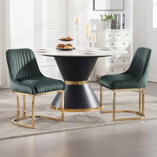 Ya-Home Set med 2 sidostolar i sammet med gyllene metallram för matsal/kök, grön