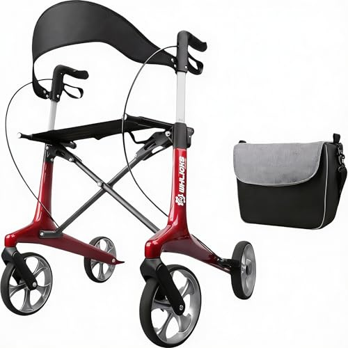 Carbon Rollator Faltbar und Leicht mit Sitz, Rollatoren Leichtgewicht Ultraleicht 5.9 kg, Indoor & Outdoor Gehhilfe für Senioren, Höhenverstellbar und Klappbar Rollator für Kofferraum
