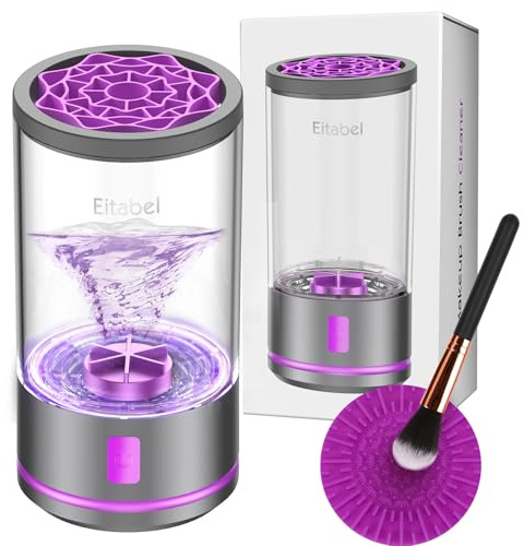 Elektrische Make-up-Pinselreinigungsmaschine, 2-in-1 Make-up-Pinseltrockner und Make-up-Pinselwaschmaschine kombiniert, automatischer drehender Make-up-Pinselreiniger (Grau)