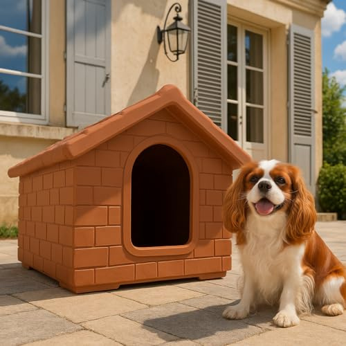 Caseta para Perros de plástico Resistente - Fabricada en Italia (s, m, l, XL) (Color Terracota, S (43x50x41H cm))