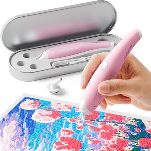 Caydo Elektrischer Diamond Painting Stift, Ergonomisches Diamond Painting Zubehör mit Multi-Spitzen, Diamond Paint Stift zum Setzen von AB-Diamanten ohne Wachs (Rosa)