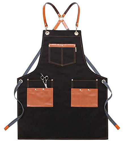 KRXSOBNV, Werkzeugschürze, Segeltuch, Küchenschürzen, Chef-Arbeitsschürze, Bar, Geschäft, Cafés, Schönheitsschürze for Männer und Frauen,Arbeit Schürze(Black)