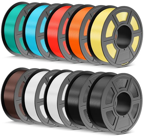 TECBEARS PETG filament 1,75 mm 10 kg bunt, stark seghet PETG 3D-skrivarfilament (svart x 2, vit x 2, citrongul, körsbärsröd, ljus orange, mintgrön, himmelsblå, choklad)