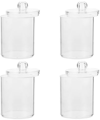 GARVALON 4 piezas Organizador de Tarros con Tapa para Algodón y Bastoncillos Contenedor de Almacenamiento para Baño y Tocador Diseño Compacto y Fácil Limpieza