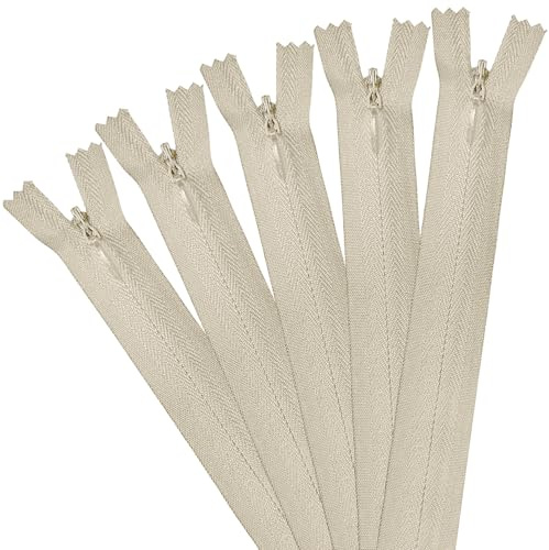 5Pcs Invisible Zip, 40cm/16 Inch Zip Nylon Zips for Sewing Concealed Invisible Zipper for Tailor Sewing Accessories Pillows Cushions Skirts Pants Clothes Bags (Light Beige)